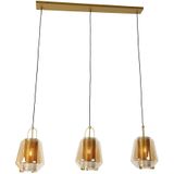 Hanglamp goud met amber glas 23 cm langwerpig 3-lichts - Kevin