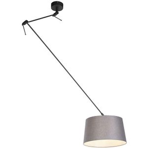 Hanglamp zwart met linnen kap donkergrijs 35 cm - Blitz