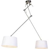 Hanglamp staal met linnen kappen wit 35 cm 2-lichts - Blitz