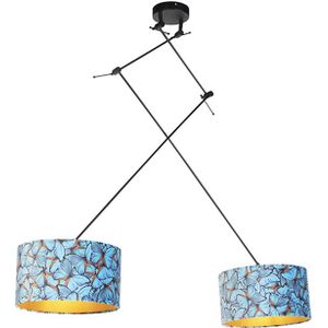 Hanglamp zwart met velours kappen vlinders met goud 35 cm 2-lichts - Blitz