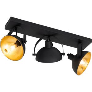 Industriële plafondlamp zwart met goud 3-lichts verstelbaar - Magnax