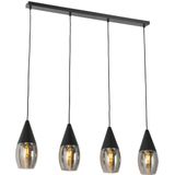 Moderne hanglamp zwart met smoke glas 4-lichts - Drop