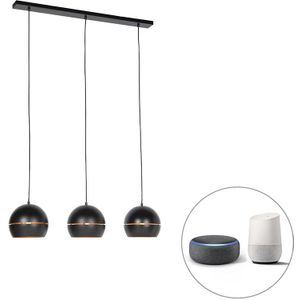 Smart hanglamp zwart met gouden binnenkant 3-lichts incl. Wifi ST64 - Buell