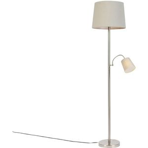 Klassieke vloerlamp staal met grijze kap en leeslampje - Retro