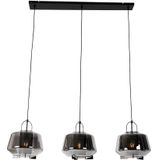 Hanglamp zwart met smoke glas 30 cm langwerpig 3-lichts - Kevin