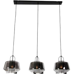 Hanglamp zwart met smoke glas 30 cm langwerpig 3-lichts - Kevin