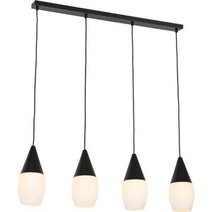 Moderne hanglamp zwart met opaal glas 4-lichts - Drop