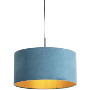 Hanglamp met velours kap blauw met goud 50 cm - Combi