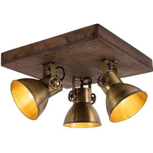 Plafondlamp brons met hout 3-lichts - Mangoes