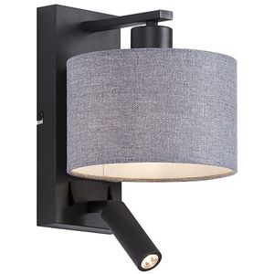 Moderne wandlamp zwart met grijs rond en leeslamp - Puglia