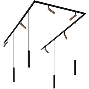 Modern railsysteem met 6 spots en 4 hanglampen donker brons 1-fase - Slimline Uzzy Keno