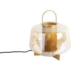 Art deco tafellamp goud met amber glas 30 cm - Kevin
