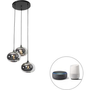 Smart hanglamp zwart met smoke glas incl. 3 Wifi P45 - Busa