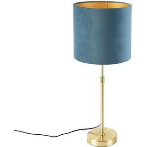 Tafellamp goud/messing met velours kap blauw 25 cm - Parte