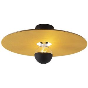 Plafondlamp zwart platte kap geel 45 cm - Combi