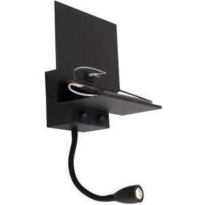 Moderne wandlamp zwart met USB en flexarm - Flero