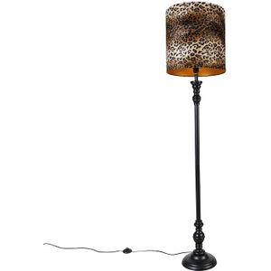 Vloerlamp zwart met kap luipaard 40 cm - Classico