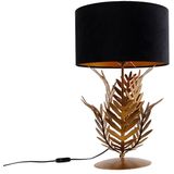 Vintage tafellamp goud 33 cm met velours kap zwart 35 cm - Botanica