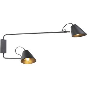 QAZQA Lune Wl - Retro Wandlamp Voor Binnen - 2 Lichts - L 900 Mm - Zwart - Woonkamer - Slaapkamer