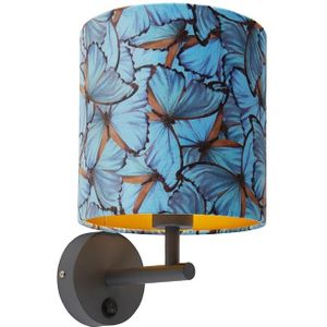 Vintage wandlamp donkergrijs met velours kap vlinder - Combi
