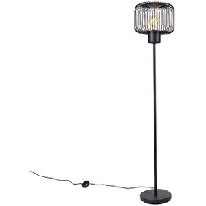 QAZQA Baya - Design Vloerlamp - Staande Lamp met Kap - 1 Lichts - H 153.5 cm - Zwart - Woonkamer