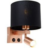 Wandlamp koper met leeslamp en kap 18 cm zwart - Brescia