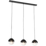 Retro hanglamp zwart met helder glas langwerpig 3-lichts - Eclipse