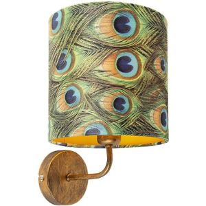 Vintage wandlamp goud met kap velours 20/20/20 pauw - Matt