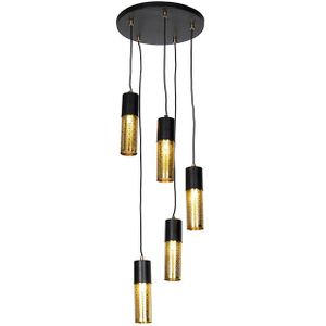Industriële hanglamp zwart met goud 5-lichts - Raspi