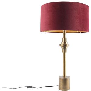 Art Deco tafellamp brons velours kap rood 50 cm - Diverso