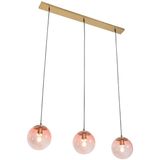 Art deco hanglamp messing met roze glas 3-lichts - Pallon