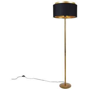 QAZQA shade-duo - Moderne Vloerlamps-sStaande Lamp met kap - 1 lichts - H 166 cm - Zwart Goud - Woonkamers-sSlaapkamer