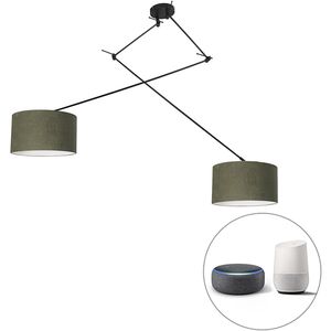 QAZQA blitz - Moderne LED Dimbare Smart Hanglamp incl. wifi met Dimmer - 2 lichts - H 148.5 cm - Groen - Woonkamer