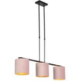 Hanglamp met velours kappen roze met goud 20cm - Combi 3 Deluxe
