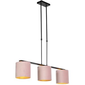 Hanglamp met velours kappen roze met goud 20cm - Combi 3 Deluxe