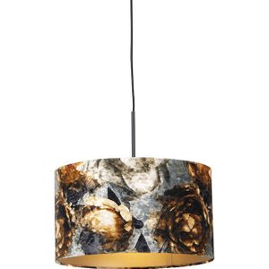 Moderne hanglamp zwart met kap bloemen 35 cm - Combi