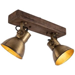 Plafondlamp brons 2-lichts met hout - Mangoes