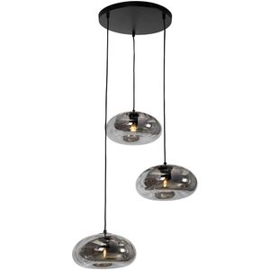 Art Deco hanglamp zwart met smoke glas rond 3-lichts - Ayesha