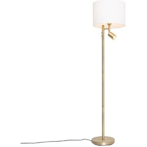 Vloerlamp brons met kap wit en leeslamp - Jelena