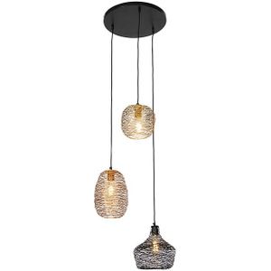 Hanglamp zwart goud en koper rond 3-lichts - Sarella