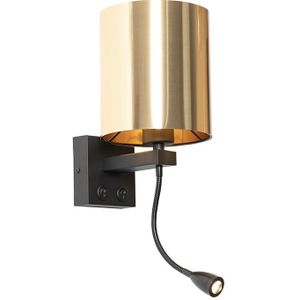 Wandlamp zwart met flexarm en kap goud 15 cm - Brescia