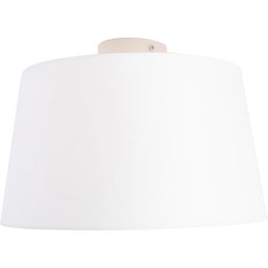 Plafondlamp met linnen kap wit 35 cm - Combi wit