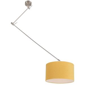 Hanglamp staal met kap 35 cm geel verstelbaar - Blitz