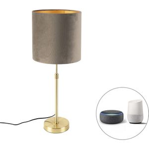 Smart tafellamp goud met velours kap taupe 25 cm incl. Wifi A60 - Parte