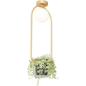 Art deco plafondlamp goud met wit glas - Isabella