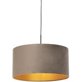 Hanglamp met velours kap taupe met goud 50 cm - Combi