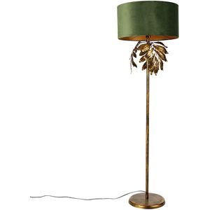 Vintage vloerlamp antiek goud met kap groen - Linden
