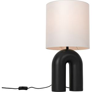 Design tafellamp zwart met linnen kap wit - Lotti