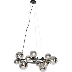 Art Deco hanglamp zwart met smoke glas 12-lichts - David