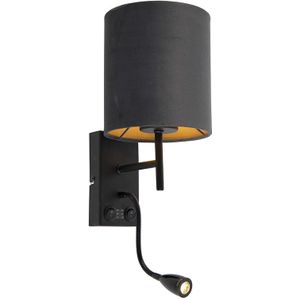 Smart wandlamp zwart met velours donkergrijze kap incl. Wifi A60 - Stacca